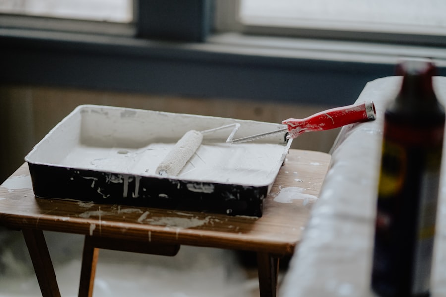 A paint tray with a fresh roller